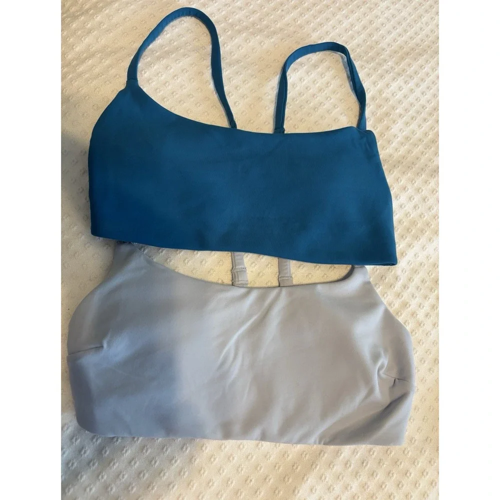 Lululemon Blue Light Gray Pullover Wireless Sports Bra S Women Solid Logo